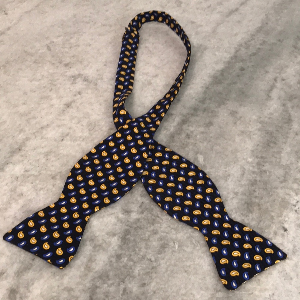 Vintage‎ Silk Bowtie Mens Blue Paisley Festival Bohemian Artsy Wedding Formal